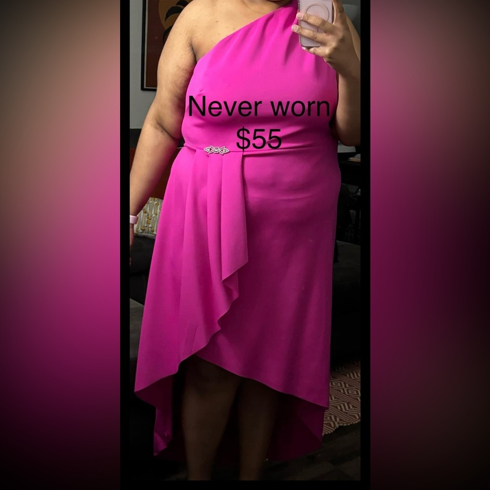 Plus Size Hot Pink High Low Formal Dress